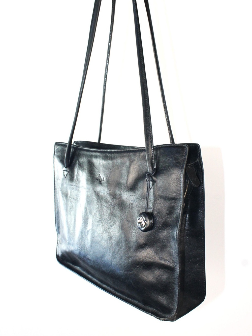 Black Leather Shoulder Tote Bag